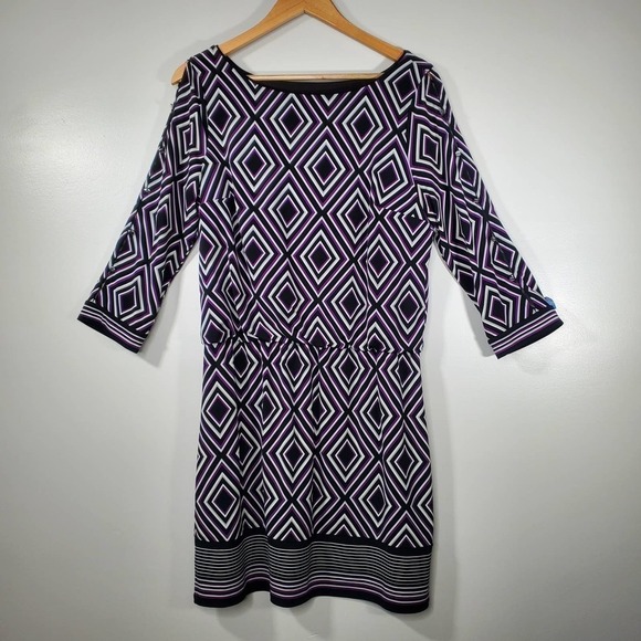 White House Black Market Jersey Knit Geometric Diamond Dress Purple Size Medium - Picture 11 of 12